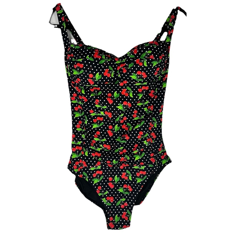 Betsey Johnson Retro Cherry Polka Dot Pin Up One Piece Swimsuit Medium